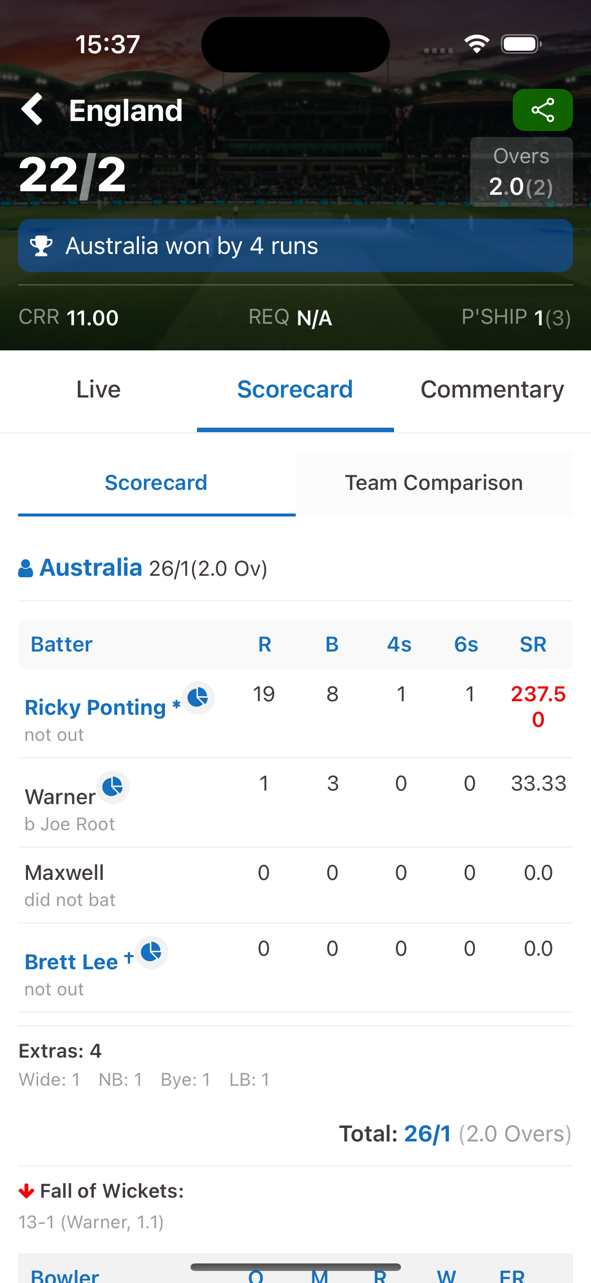 Cricket Scoring App Screenshot